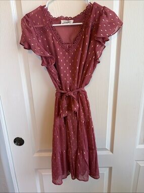 Sweet Wanderer Mauve Dress with Gold Dot Accents
